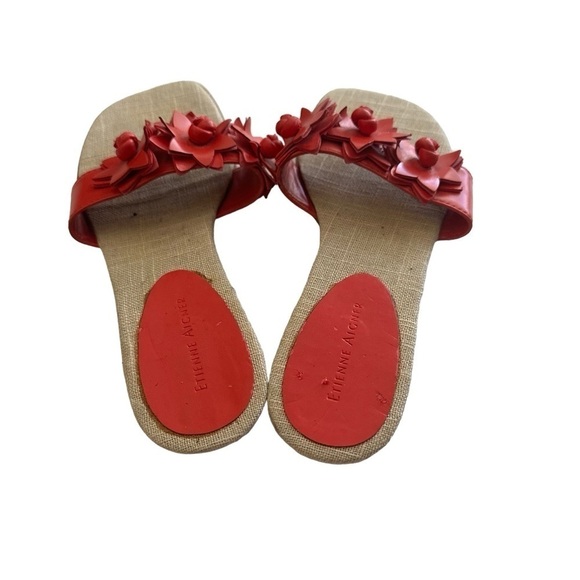 Etienne Aigner Kitten Heeled Sandals Women's 7 Red Floral Summer Boho - Picture 4 of 10